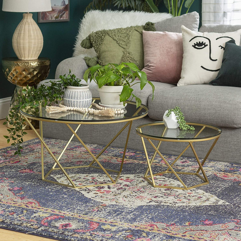Nest Of Tables: Coffee Tables in Clear Glass and Gold